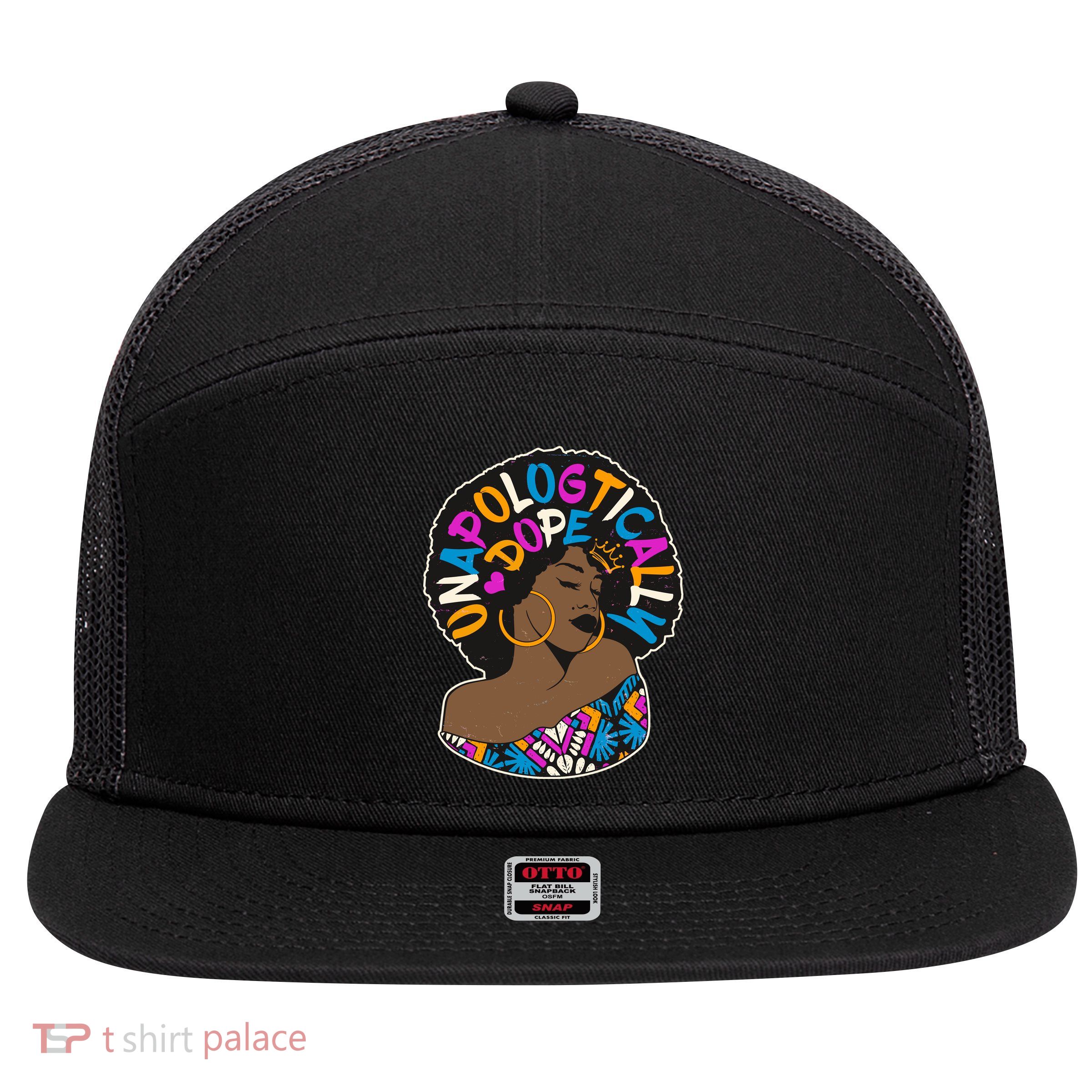 Unapologtically Dope Black Woman Stylish Afro  7 Panel Mesh Trucker Snapback Hat