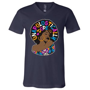 Unapologtically Dope Black Woman Stylish Afro  V-Neck T-Shirt