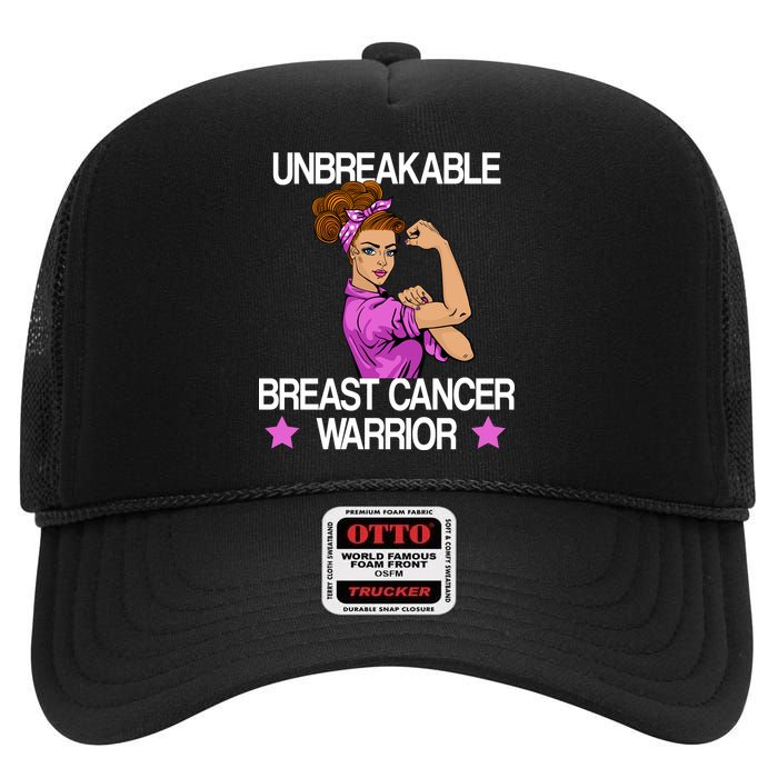 Unbreakable Breast Cancer Warrior High Crown Mesh Back Trucker Hat