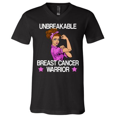 Unbreakable Breast Cancer Warrior V-Neck T-Shirt