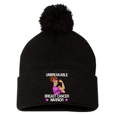 Unbreakable Breast Cancer Warrior Pom Pom 12in Knit Beanie