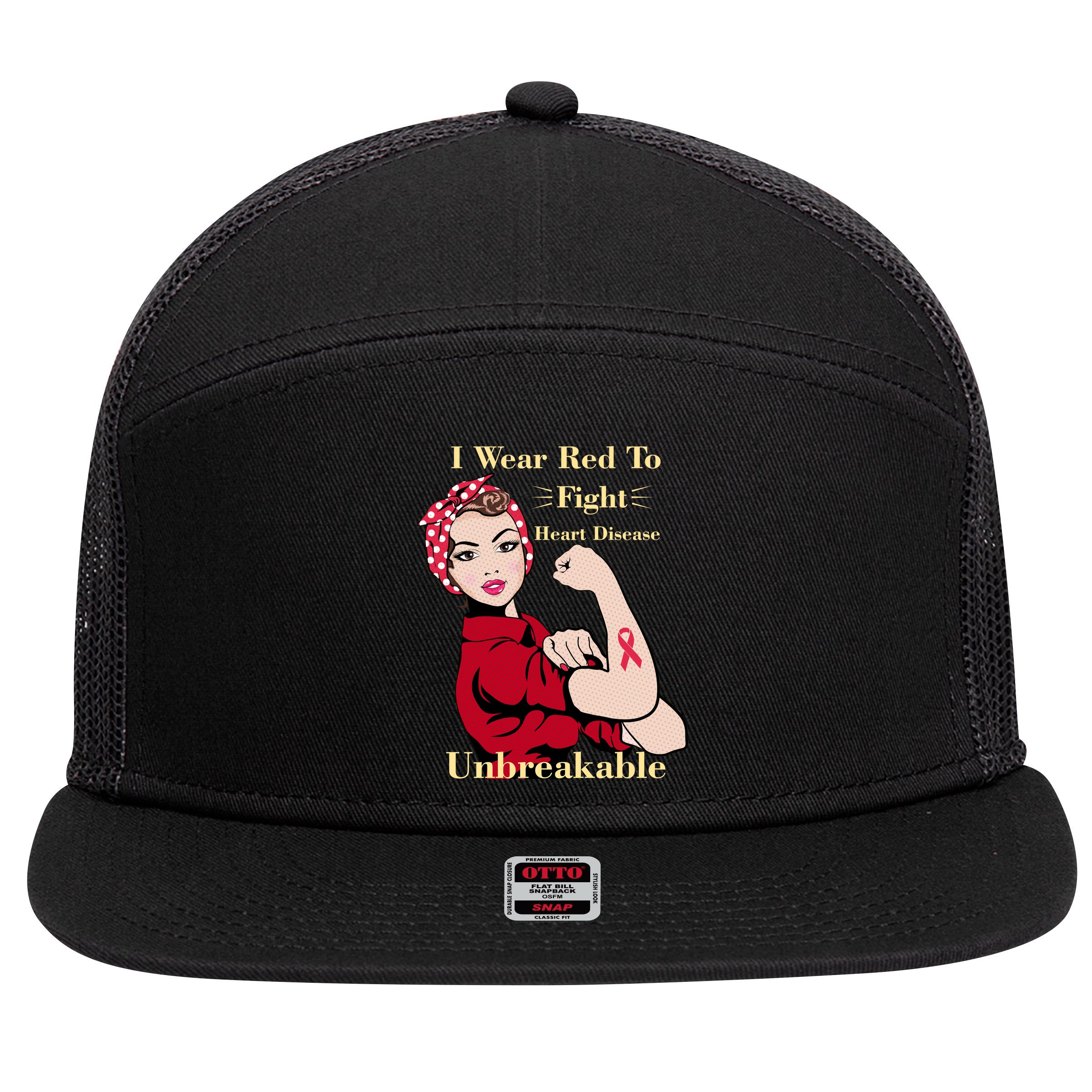 Unbreakable Wear Red To Fight Heart Disease 7 Panel Mesh Trucker Snapback Hat
