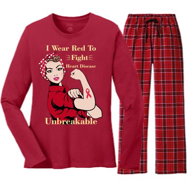 Unbreakable Wear Red To Fight Heart Disease Women's Long Sleeve Flannel Pajama Set 