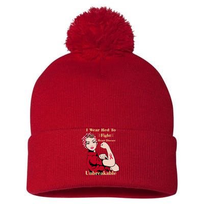Unbreakable Wear Red To Fight Heart Disease Pom Pom 12in Knit Beanie