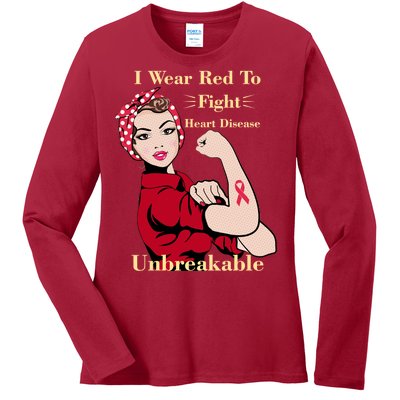 Unbreakable Wear Red To Fight Heart Disease Ladies Long Sleeve Shirt