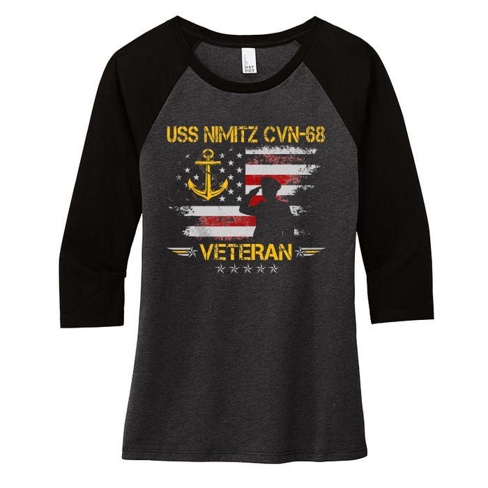 USS Nimitz CVN 68 Aircraft Carrier Veteran Flag Veterans Day Women's Tri-Blend 3/4-Sleeve Raglan Shirt