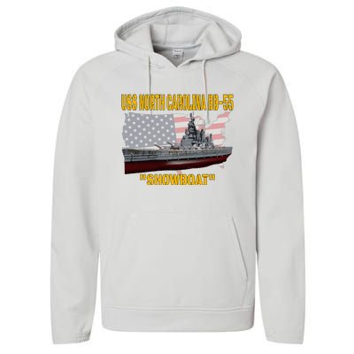 Uss North Carolina Bb55 Battleship & Ww2 American Warship Performance Fleece Hoodie