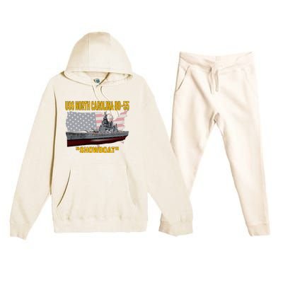 Uss North Carolina Bb55 Battleship & Ww2 American Warship Premium Hooded Sweatsuit Set