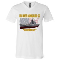 Uss North Carolina Bb55 Battleship & Ww2 American Warship V-Neck T-Shirt