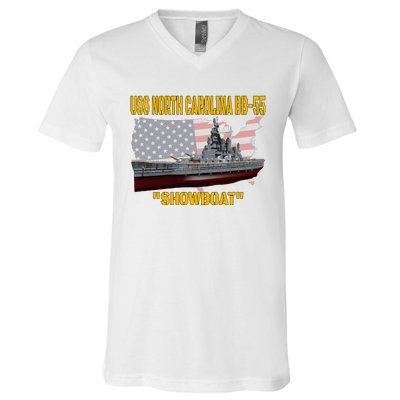 Uss North Carolina Bb55 Battleship & Ww2 American Warship V-Neck T-Shirt