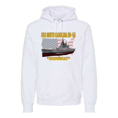 Uss North Carolina Bb55 Battleship & Ww2 American Warship Premium Hoodie