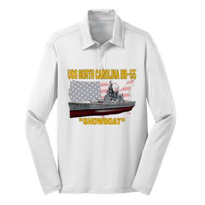 Uss North Carolina Bb55 Battleship & Ww2 American Warship Silk Touch Performance Long Sleeve Polo