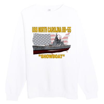 Uss North Carolina Bb55 Battleship & Ww2 American Warship Premium Crewneck Sweatshirt