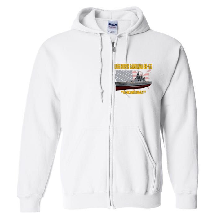 Uss North Carolina Bb55 Battleship & Ww2 American Warship Full Zip Hoodie