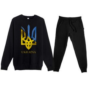 Ukraine National Coat Of Arms Ukraina Ukrainian Trident Premium Crewneck Sweatsuit Set