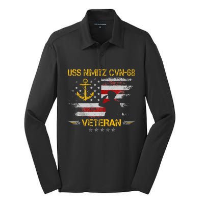 Uss Nimitz Cvn68 Aircraft Carrier Veteran Flag Silk Touch Performance Long Sleeve Polo