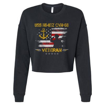 Uss Nimitz Cvn68 Aircraft Carrier Veteran Flag Cropped Pullover Crew