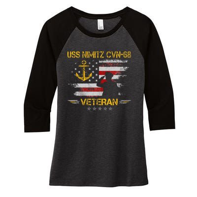 Uss Nimitz Cvn68 Aircraft Carrier Veteran Flag Women's Tri-Blend 3/4-Sleeve Raglan Shirt