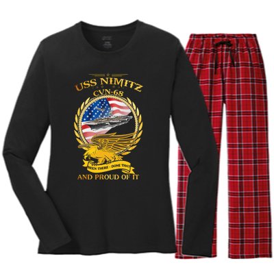 Uss Nimitz Cvn68 And Pound Off It Women's Long Sleeve Flannel Pajama Set 