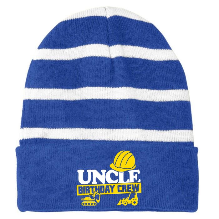 Uncle Birthday Crew Construction Party Striped Beanie with Solid Band