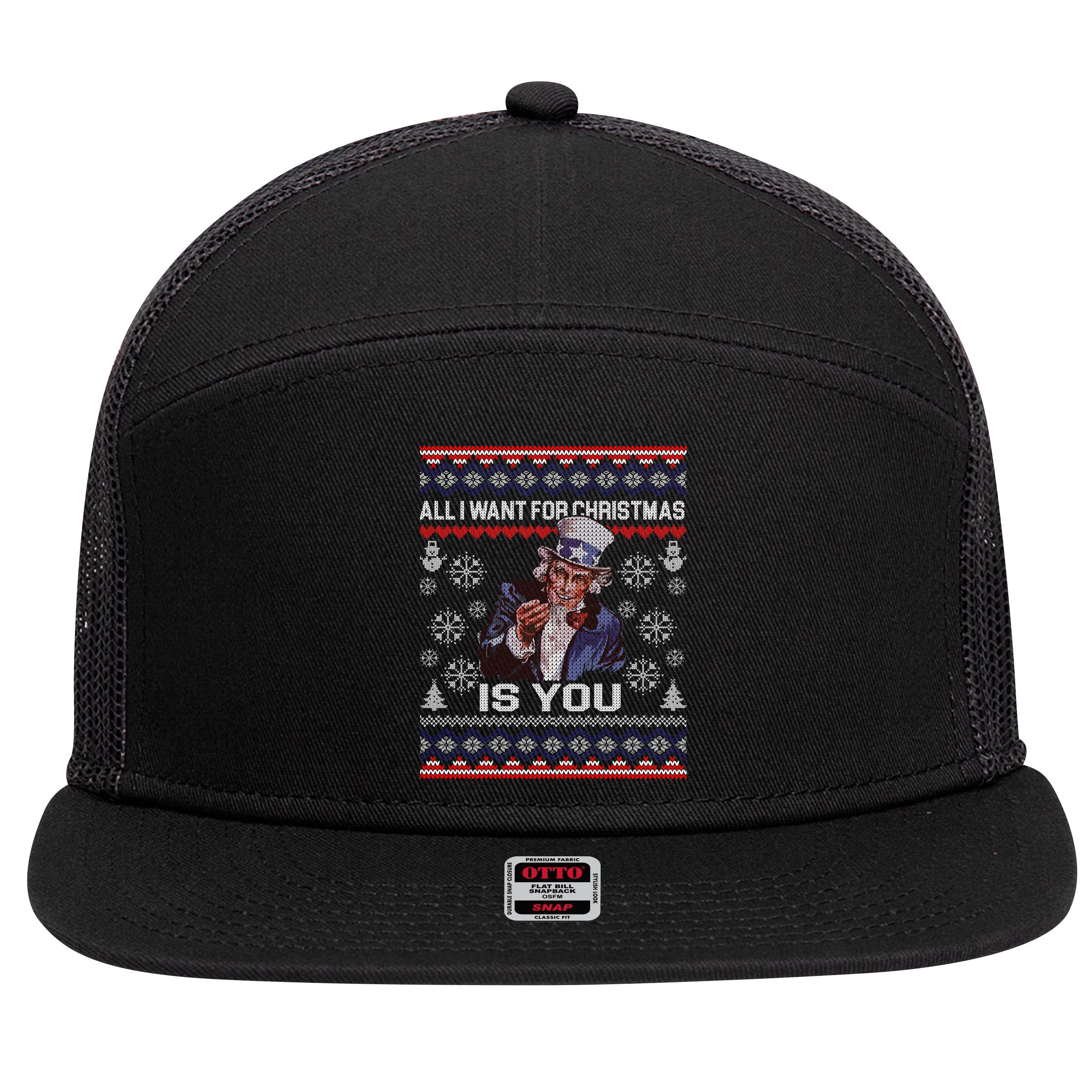Uncle Sam All I Want for Christmas is You Ugly 7 Panel Mesh Trucker Snapback Hat