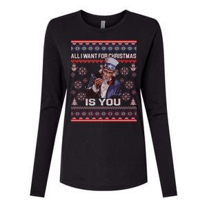 Uncle Sam All I Want for Christmas is You Ugly Womens Cotton Relaxed Long Sleeve T-Shirt