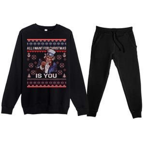 Uncle Sam All I Want for Christmas is You Ugly Premium Crewneck Sweatsuit Set