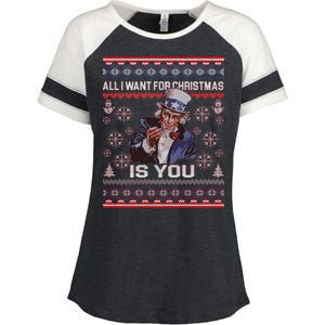 Uncle Sam All I Want for Christmas is You Ugly Enza Ladies Jersey Colorblock Tee