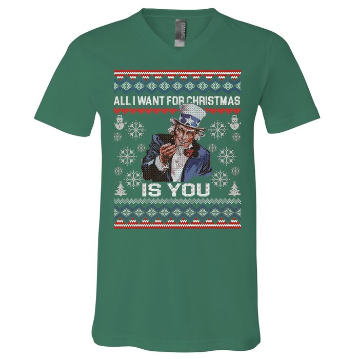 Uncle Sam All I Want for Christmas is You Ugly V-Neck T-Shirt