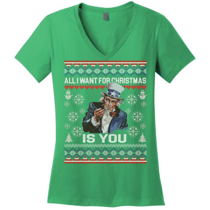 Uncle Sam All I Want for Christmas is You Ugly Women's V-Neck T-Shirt