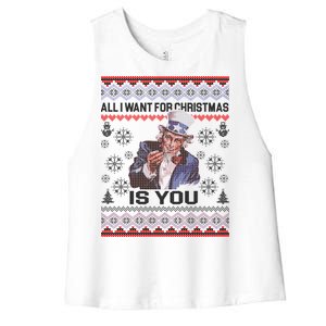 Uncle Sam All I Want for Christmas is You Ugly Women's Racerback Cropped Tank