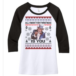 Uncle Sam All I Want for Christmas is You Ugly Women's Tri-Blend 3/4-Sleeve Raglan Shirt