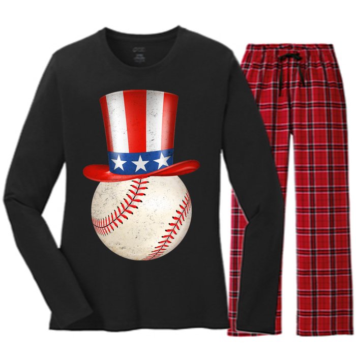 Uncle Sam Baseball Women's Long Sleeve Flannel Pajama Set 