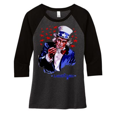 Uncle Sam I Want You Women's Tri-Blend 3/4-Sleeve Raglan Shirt