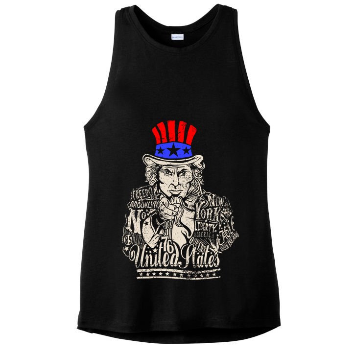 Uncle Sam I Want You 4th of July USA Mashup Ladies PosiCharge Tri-Blend Wicking Tank