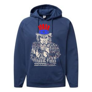 Uncle Sam I Want You 4th of July USA Mashup Performance Fleece Hoodie