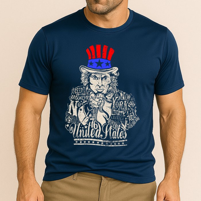 Uncle Sam I Want You 4th of July USA Mashup Cooling Performance Crew T-Shirt