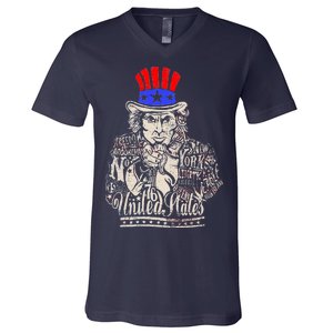 Uncle Sam I Want You 4th of July USA Mashup V-Neck T-Shirt