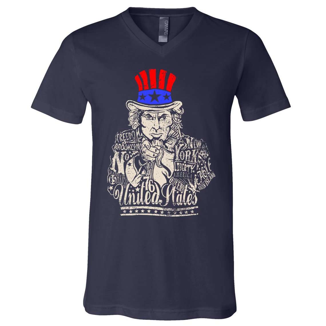 Uncle Sam I Want You 4th of July USA Mashup V-Neck T-Shirt