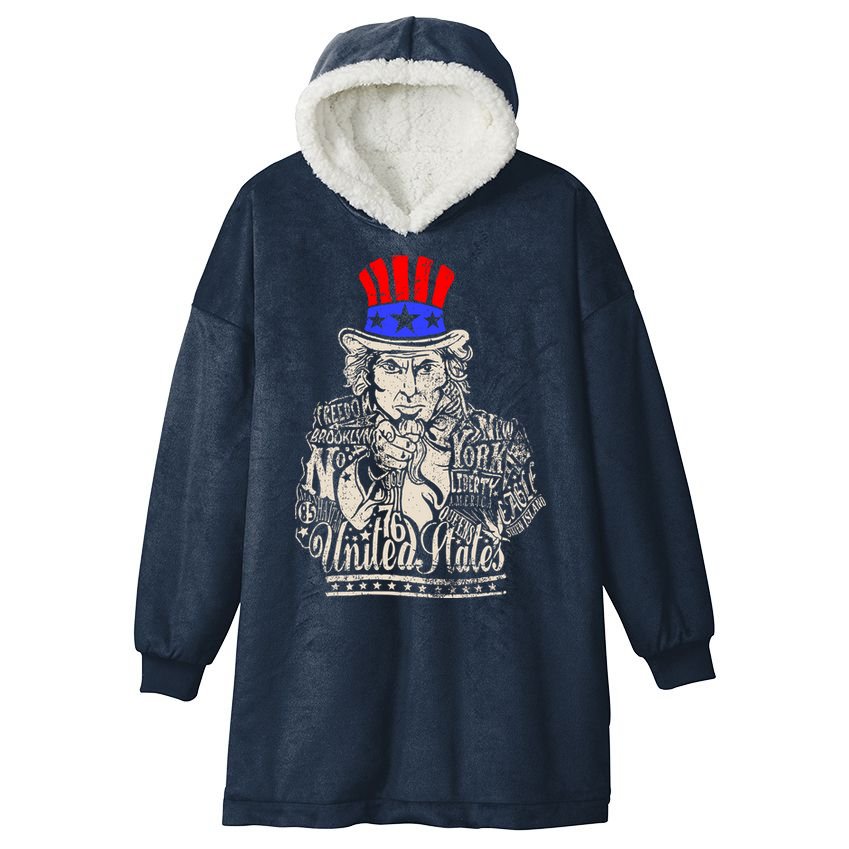 Uncle Sam I Want You 4th of July USA Mashup Hooded Wearable Blanket