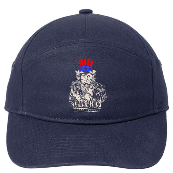 Uncle Sam I Want You 4th of July USA Mashup 7-Panel Snapback Hat