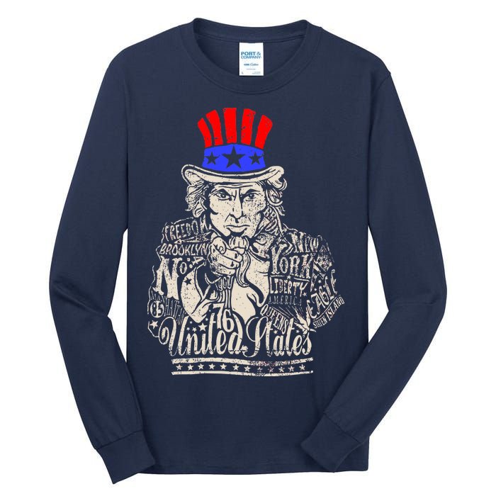 Uncle Sam I Want You 4th of July USA Mashup Tall Long Sleeve T-Shirt