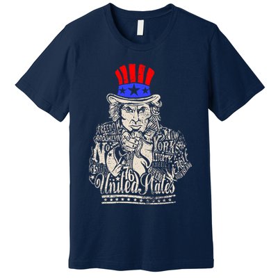 Uncle Sam I Want You 4th of July USA Mashup Premium T-Shirt