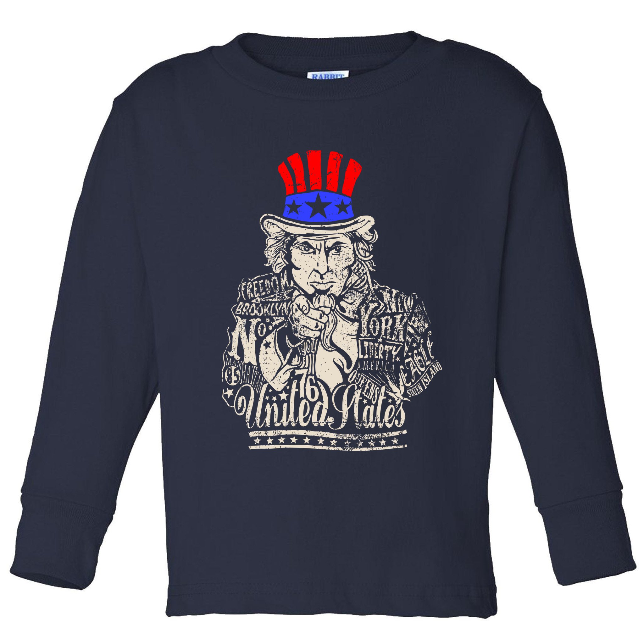 Uncle Sam I Want You 4th of July USA Mashup Toddler Long Sleeve Shirt