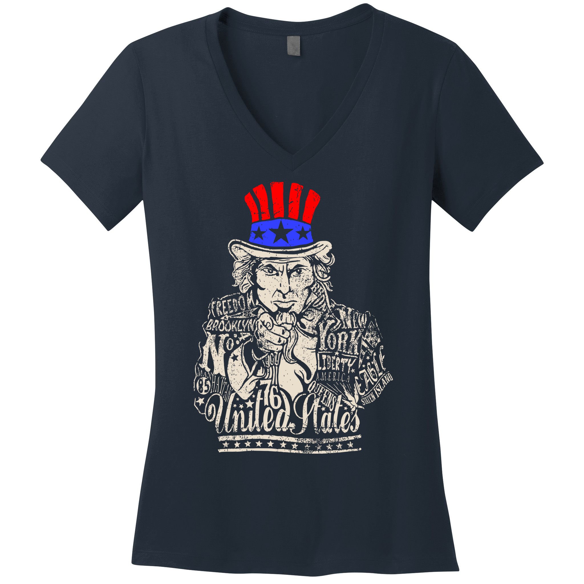 Uncle Sam I Want You 4th of July USA Mashup Women's V-Neck T-Shirt