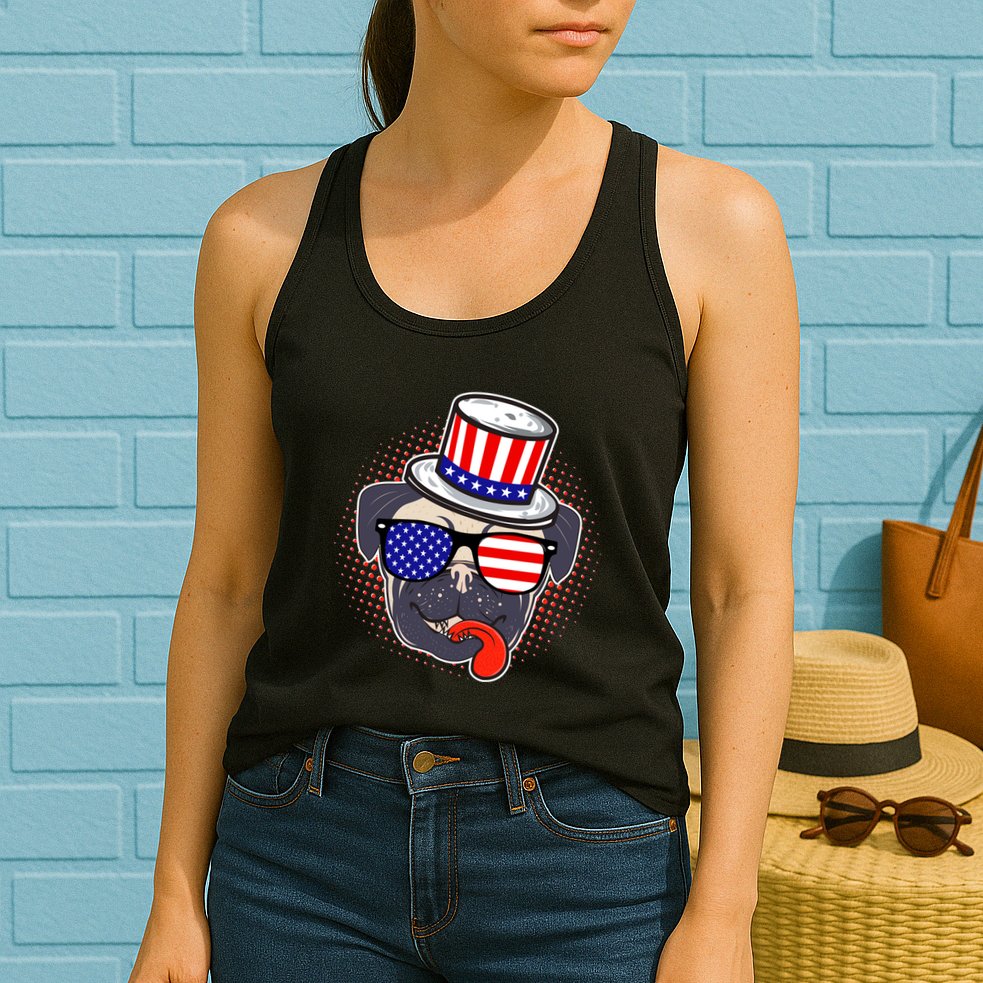 Uncle Sam Pug Womens Tank Top