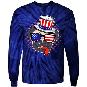 Uncle Sam Pug Tie-Dye Long Sleeve Shirt