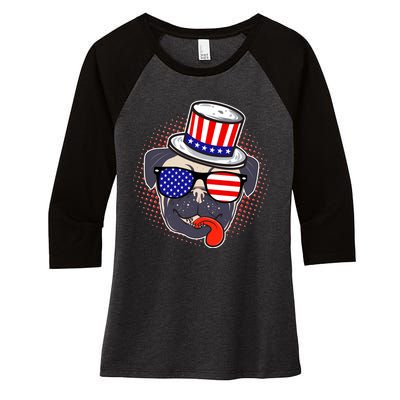 Uncle Sam Pug Women's Tri-Blend 3/4-Sleeve Raglan Shirt