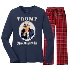 Uncle Sam Trump You're Fired Make America United Again Women's Long Sleeve Flannel Pajama Set 