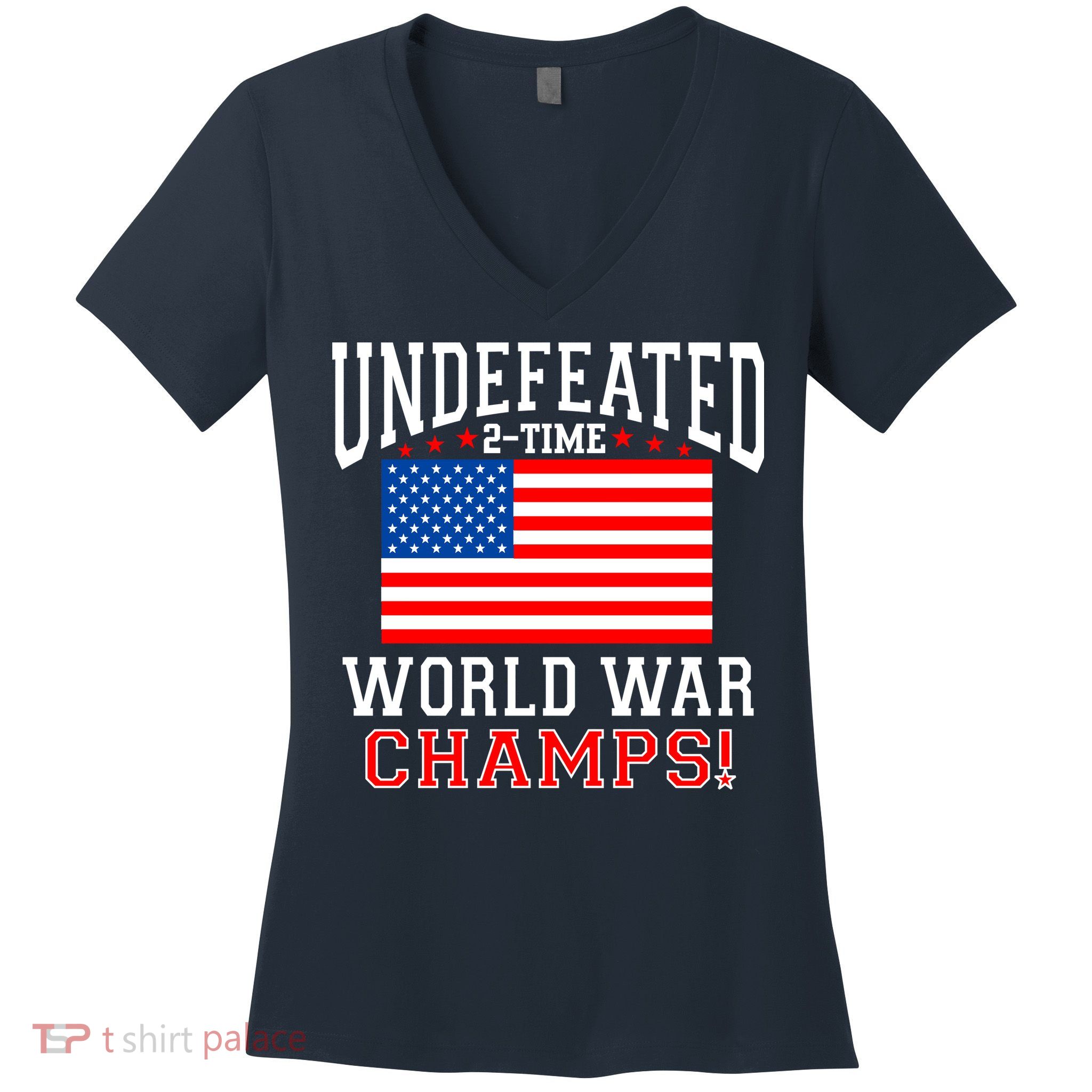 Undefeated 2-Time World War Champs Women's V-Neck T-Shirt